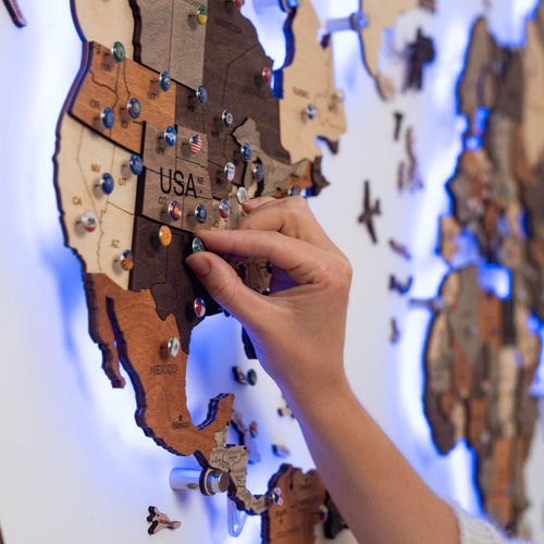Carte du monde en bois LED 3D 3.0 Multicolore