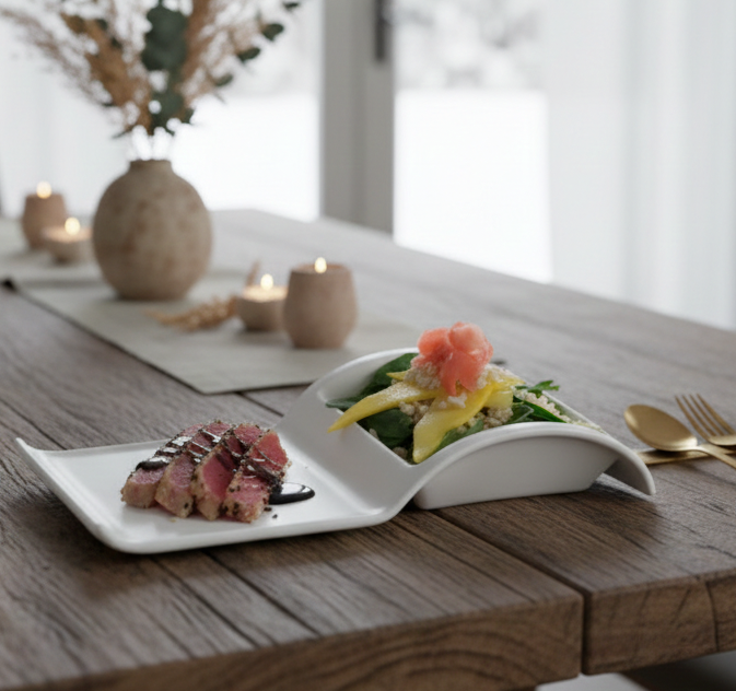 Sectional Salad Plate – Set of 4 | Fine Bone China